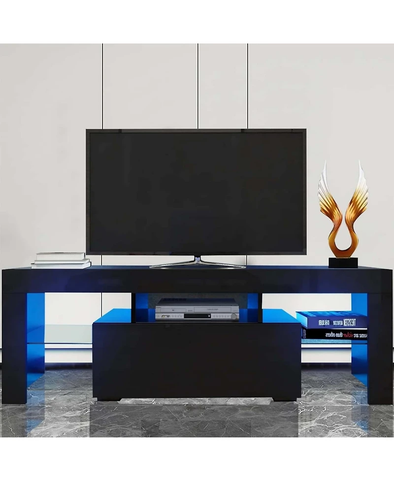 Streamdale Furniture Modern 55" Tv Stand with Glass Shelf and Glossy Front
