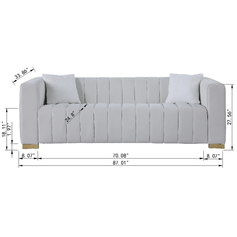 Streamdale Modern Chesterfield Sofa, White, 3-Seater