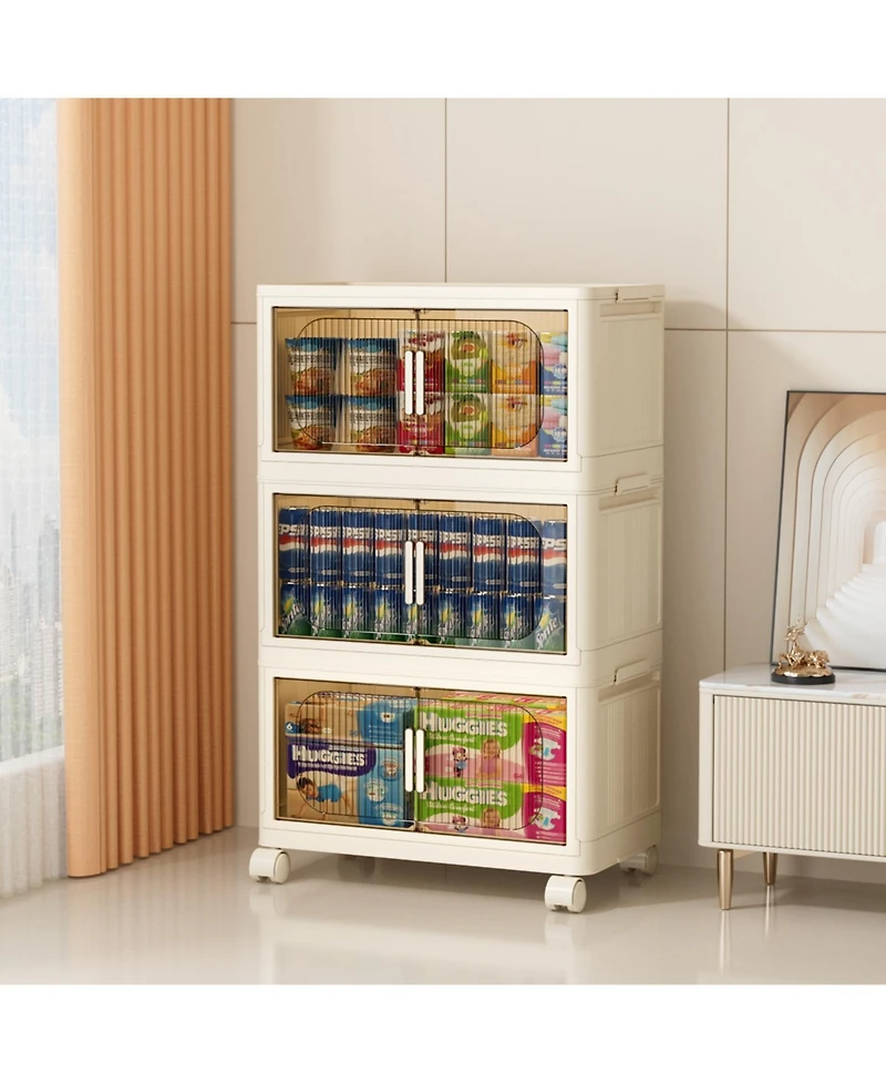 Streamdale 3-Tier Folding Storage Cabinet with Magnetic Door