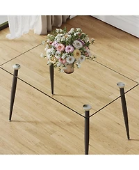 Streamdale Modern Glass Dining Table, Black Metal Legs, 4-6 Seats
