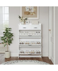 Streamdale 1250 White color shoe cabinet with 3 doors 2 drawers,large space for storage