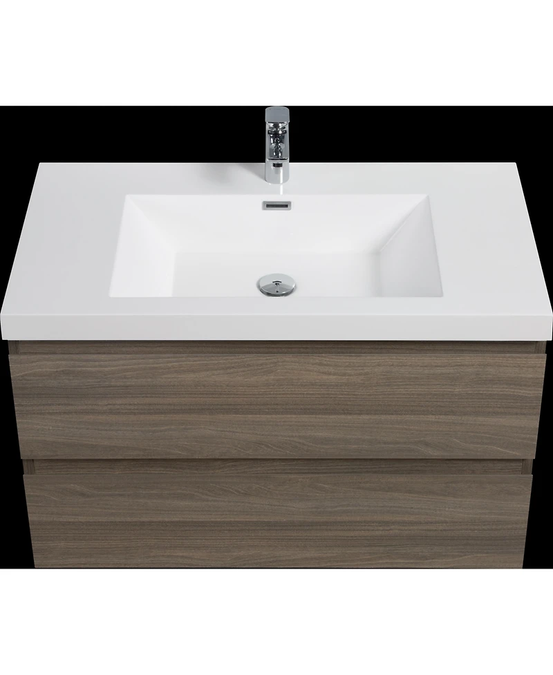 Ash Grey Floating Bathroom Vanity with Glossy White Resin Sink (35.5" x 19.75" x 22.5
