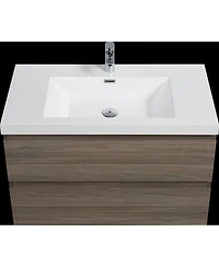 Ash Grey Floating Bathroom Vanity with Glossy White Resin Sink (35.5" x 19.75" x 22.5