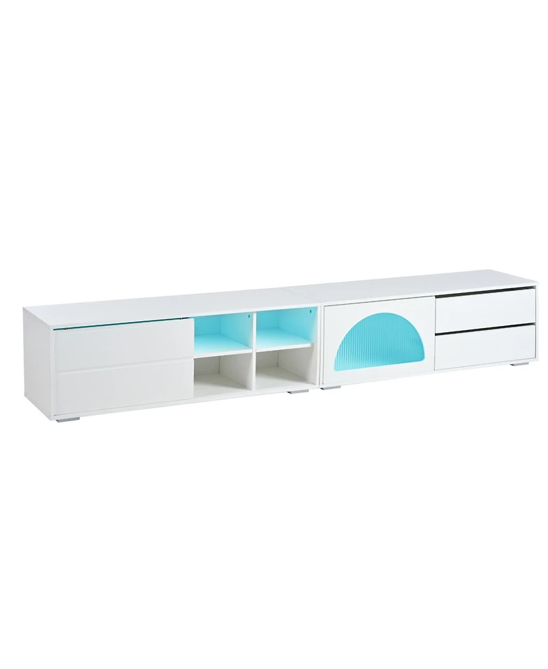 Modern Tv Stand with Fluted Glass Sliding Door, Media Console with Storage and Led Backlight (White)