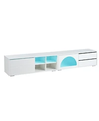 Modern Tv Stand with Fluted Glass Sliding Door, Media Console with Storage and Led Backlight (White)