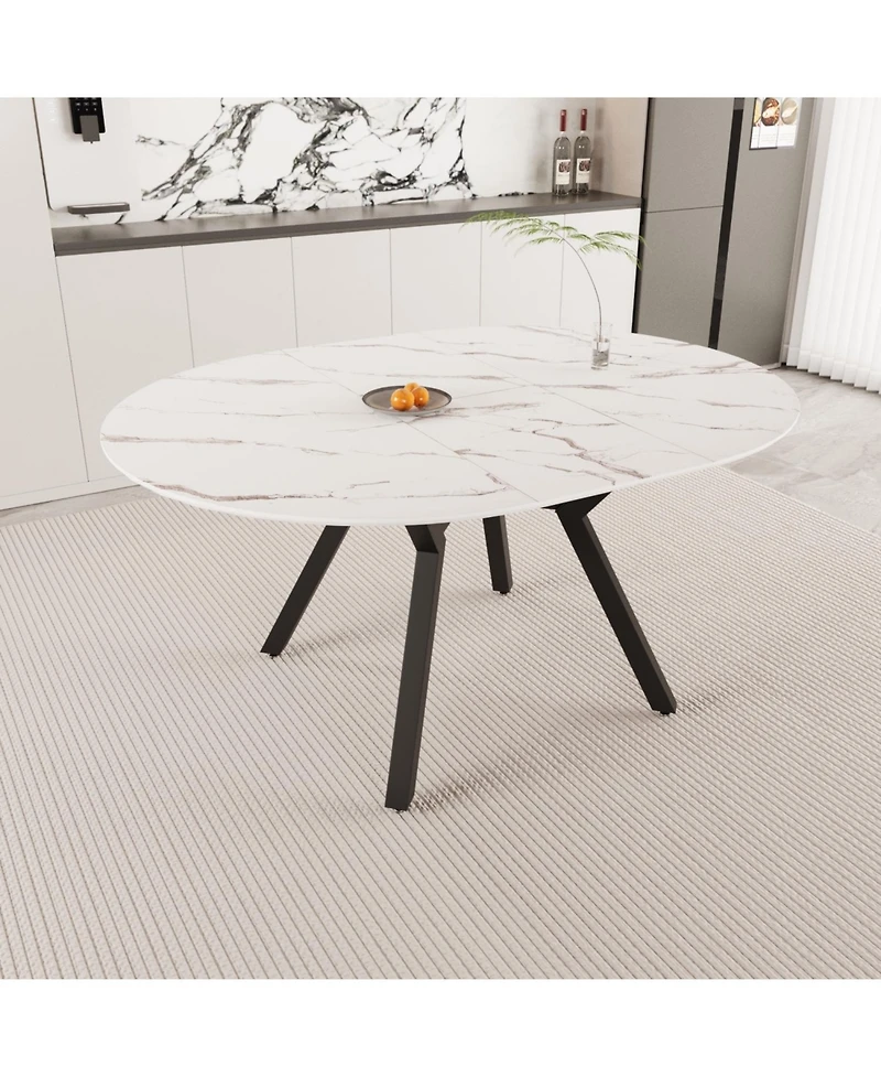 Streamdale 47-63" White Extendable Table for 4-6, Modern Kitchen/Home Dining Table