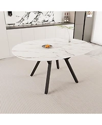 Streamdale 47-63" White Extendable Table for 4-6, Modern Kitchen/Home Dining Table