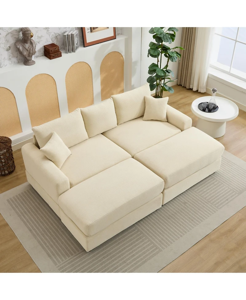 Streamdale Modern Sectional Couch, 2 Pieces Corduroy Couch Cushion Covers