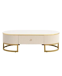 Streamdale Modern Oval Coffee Table with Drawers,Curved Profile Design, Gold Metal Decor, Center Table for Living Room in 47.2"