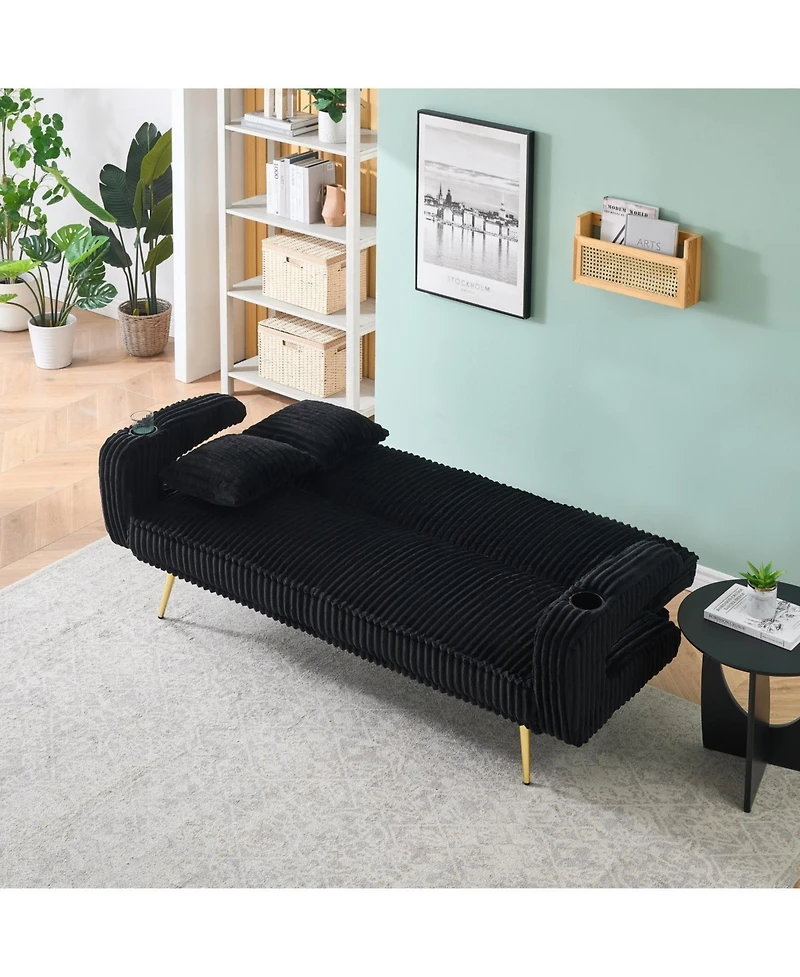 Streamdale White Corduroy Sofa with Pillows - Minimalist Living Room/Study