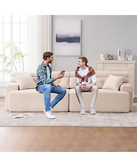 Streamdale Apricot Chenille 4-Seater Compression Sofa with Pillows