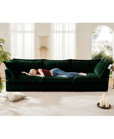 Streamdale Green Corduroy Slipcovered 3-Seater Sofa