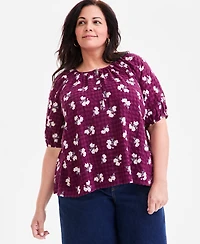Style & Co Plus Floral-Print Puff-Sleeve Top