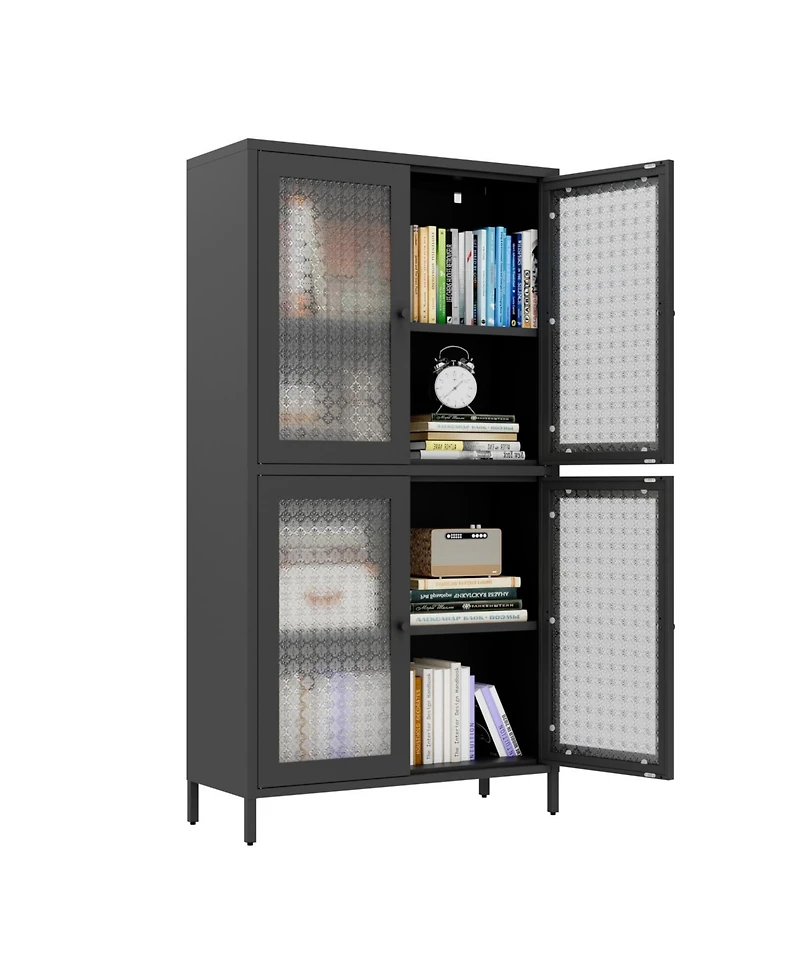 Streamdale Classic Metal Cabinet with 4 Glass Doors, 4 Shelves