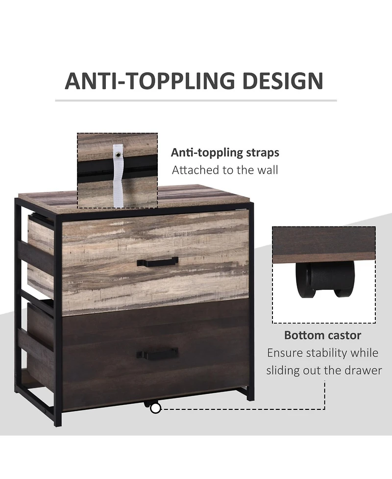 Vinsetto Office File Cabinet with 2 Large Drawers and Adjustable Metal Hanging Bars for A4, Letter and Legal Sized Files, Storage Organizer, Brown/Bla