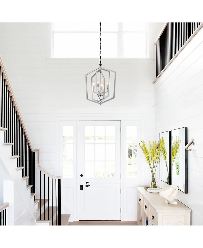 Streamdale 4-Light Farmhouse Chandelier, Matte Black & Silver with Vintage Cage Fixture, Adjustable Height