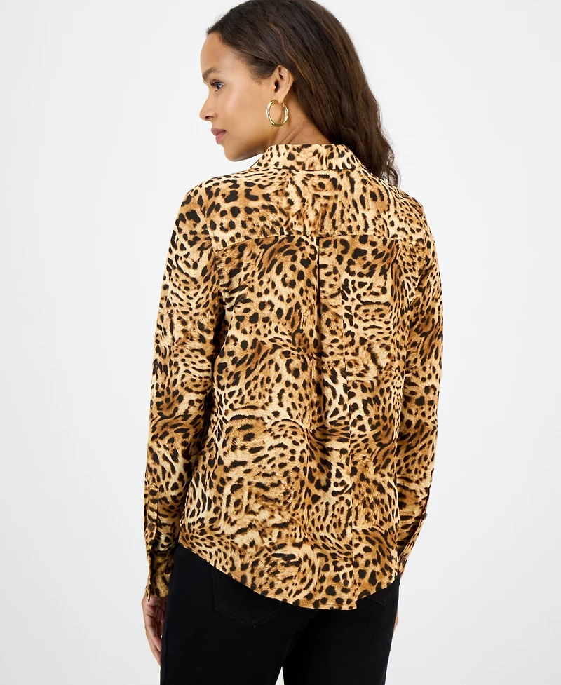 I.n.c. International Concepts Petite Animal-Print Button-Down Shirt