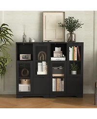 Streamdale Black Floor Cabinet with Glass Doors & Shelves