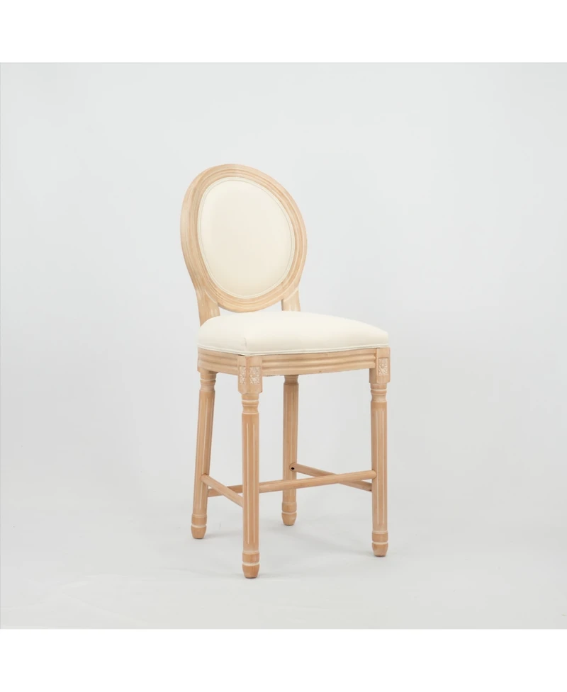 Streamdale French Country Wooden Barstools With Upholstered Seating, Beige and Natural,set of 2