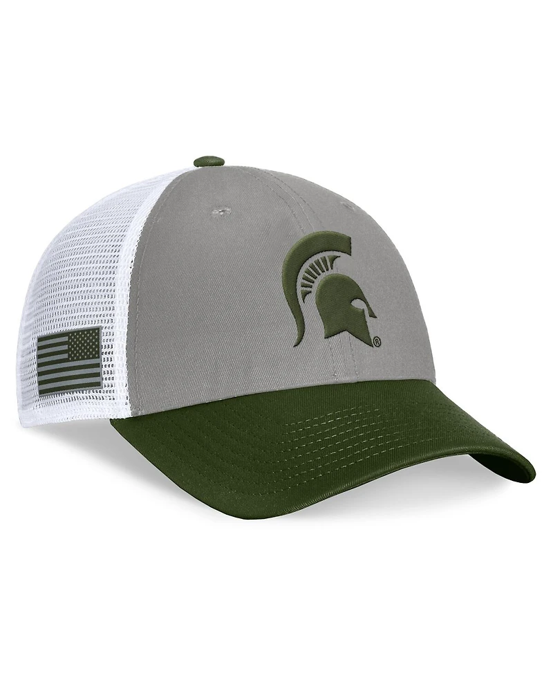 Top of the World Men's Gray/Green Michigan State Spartans Oht Military Appreciation Badge Trucker Adjustable Hat
