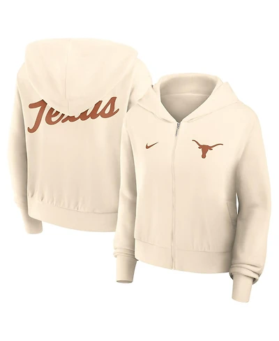 Nike Women's Cream Texas Longhorns Cropped Chill Full-Zip Hoodie