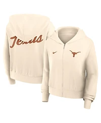 Nike Women's Cream Texas Longhorns Cropped Chill Full-Zip Hoodie