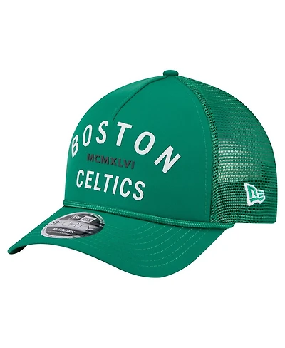 New Era Men's Kelly Green Boston Celtics Minimalist A-Frame 9FORTY Trucker Hat