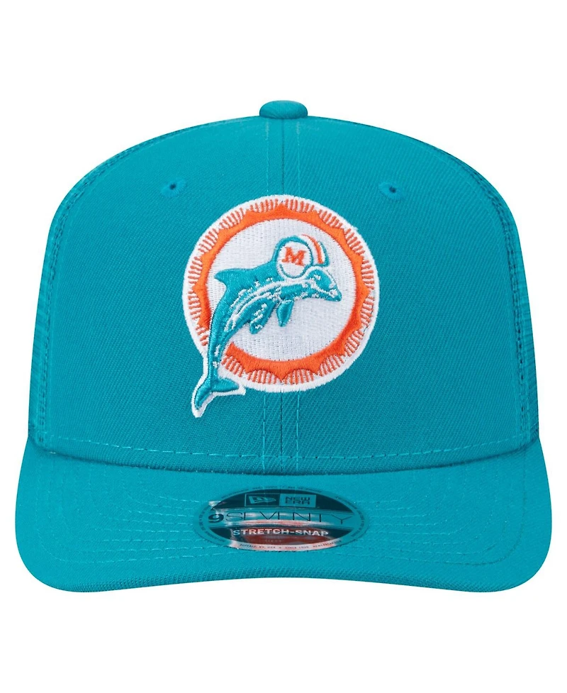 New Era Men's Aqua Miami Dolphins Main Trucker 9SEVENTY Stretch Snap Hat