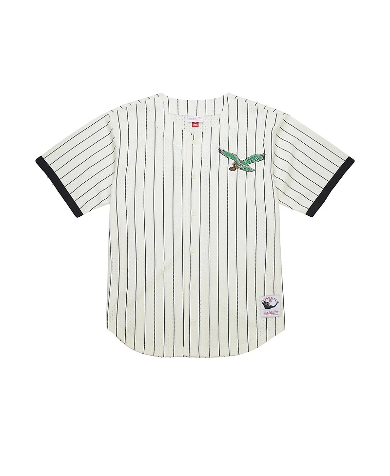 Mitchell & Ness Men's Cream Philadelphia Eagles Vintage Logo Final Seconds Full-Button Mesh Top