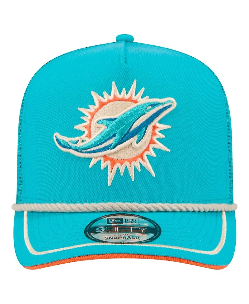 New Era Men's Aqua Miami Dolphins Vintage Team Rope A-Frame Trucker 9FIFTY Snapback Hat