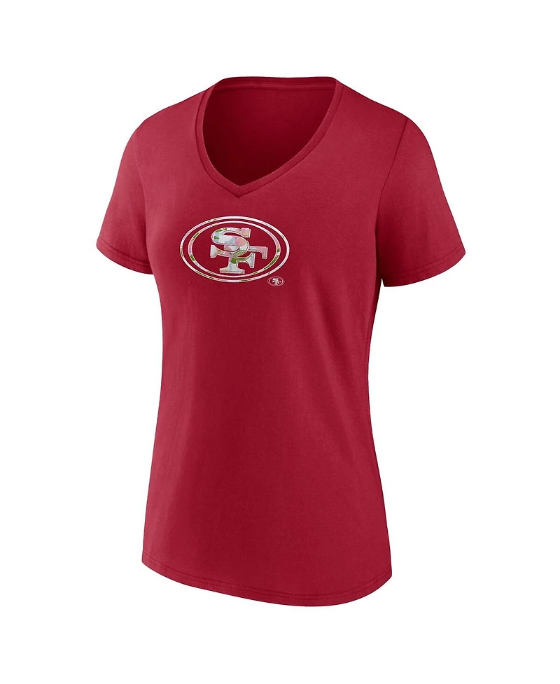 Logo Athletic Women's Scarlet San Francisco 49ers Number 1 Mom Floral V-Neck T-Shirt