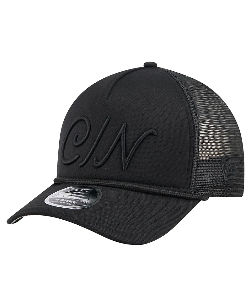 New Era Men's Black Cincinnati Reds City Initial 9FORTY A-Frame M-Crown Adjustable Trucker Hat