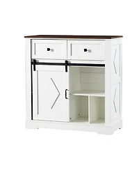 Streamdale Sliding Barn Door Sideboard Cabinet with Storage and Drawers (White and Walnut)