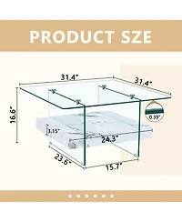 Streamdale Modern Two-Tier Coffee Table Clear Glass and Marble