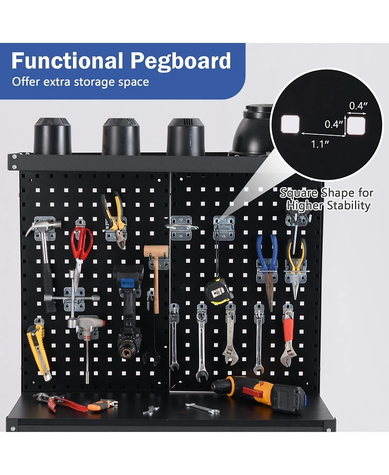 32 x 16 Inch Workbench Work Table with 2 PCs Pegboard Drawer and Shelves-Black