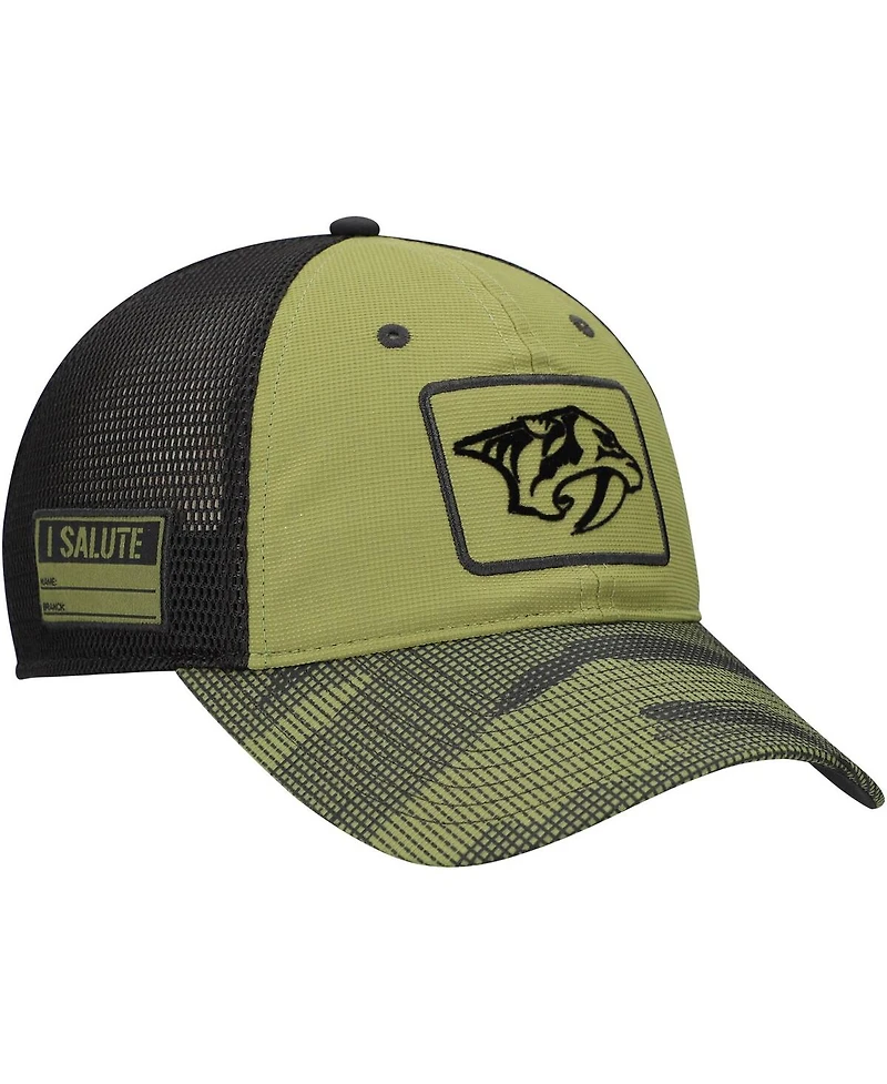 Fanatics Men's Olive Nashville Predators Military Appreciation Trucker Adjustable Hat