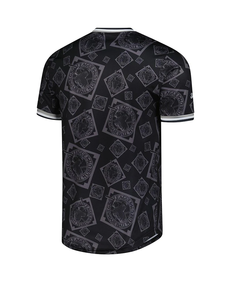 Stitches Men's Black Negro League Baseball Allover Print V-Neck Baseball Jersey