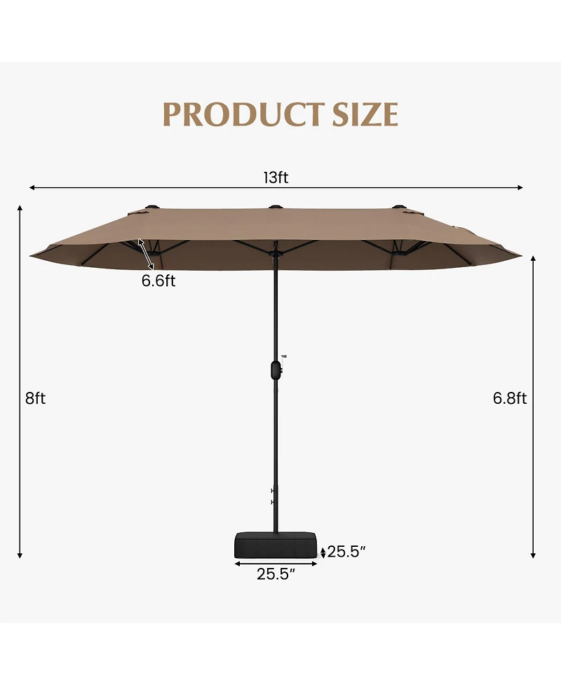 13 Feet Double-Sided Patio Twin Table Umbrella with Crank Handl