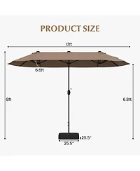 13 Feet Double-Sided Patio Twin Table Umbrella with Crank Handl