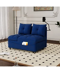 Streamdale Modern Velvet Foldable Sofa Bed with Adjustable Back, Usb Port, and Phone Stand