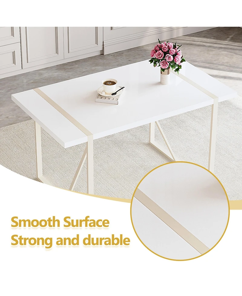Streamdale 55" Cream White Dining Set Table & 6 Black Chairs