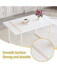 Streamdale 55" Cream White Dining Set Table & 6 Black Chairs
