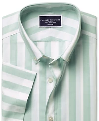 Charles Tyrwhitt Men's Slim Fit Short Sleeve Wrinkle-Resistant Striped Button-Down Shirt