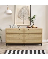 Streamdale 3-Drawers Storage Cabinet Rope Woven Drawer (Set of 2), for Bedroom,Living Room,Dining Room,Hallways,Oak