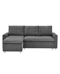Streamdale L-Shaped Sleeper Sofa Bed with Reversible Chaise and Storage, Washable Gery Corduroy Covers