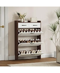 Streamdale 1250 walnut colored shoe cabinet, 3 doors and 2 drawers, Pvc door design, large storage space