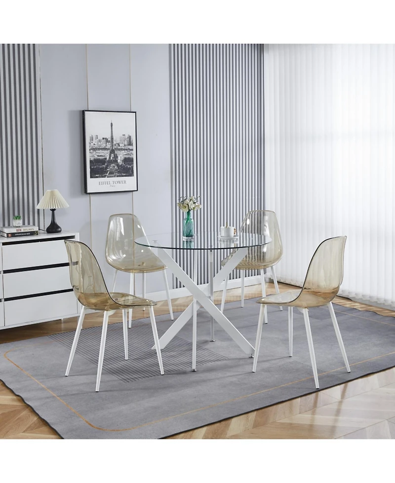 Streamdale Modern Cross-Leg Dining Table with Tempered Glass (90x90x75cm)