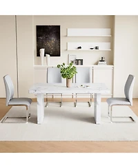 White Marble Table & Gray Pu Chairs - 4 Seat Dining Set