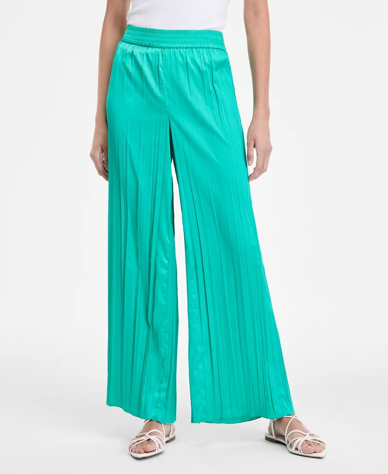 I.n.c. International Concepts Women's Crinkle-Satin Pull-On Wide-Leg Pants, Exclusively at Macy's