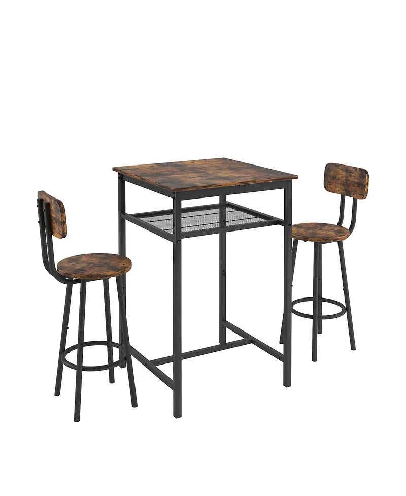 Streamdale Rustic Brown Bar Table with Backrest Stools